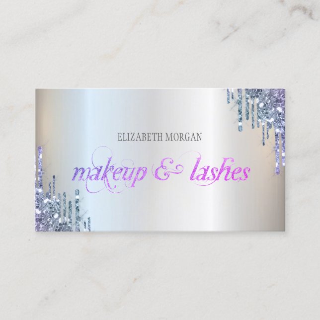 Elegant Violet Glitter Drips Professional  Business Card (Front)