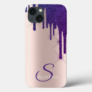 Elegant Violet Glitter Drips Rose Gold   iPhone 13 Case