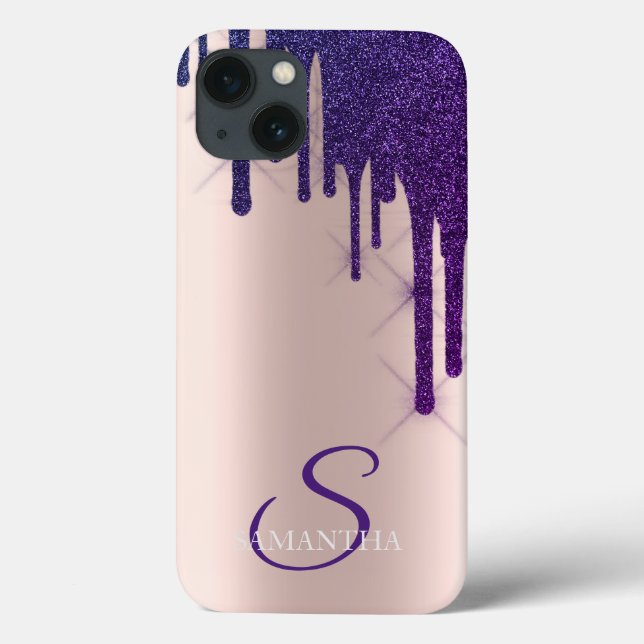 Elegant Violet Glitter Drips Rose Gold   Case-Mate iPhone Case (Back)