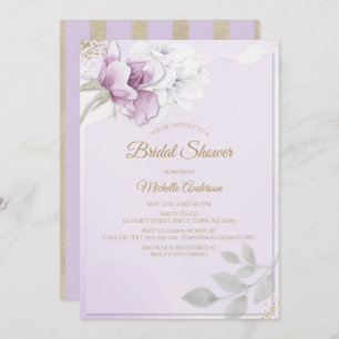 Elegant Violet Gold Floral Bridal Shower Invitation