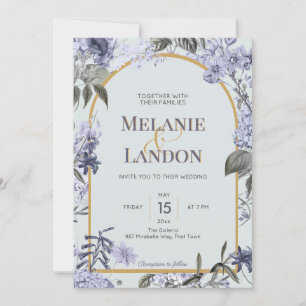 Elegant violet & gold hydrangea wedding invitation