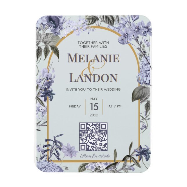 Elegant violet & gold hydrangea wedding invitation magnet (Vertical)
