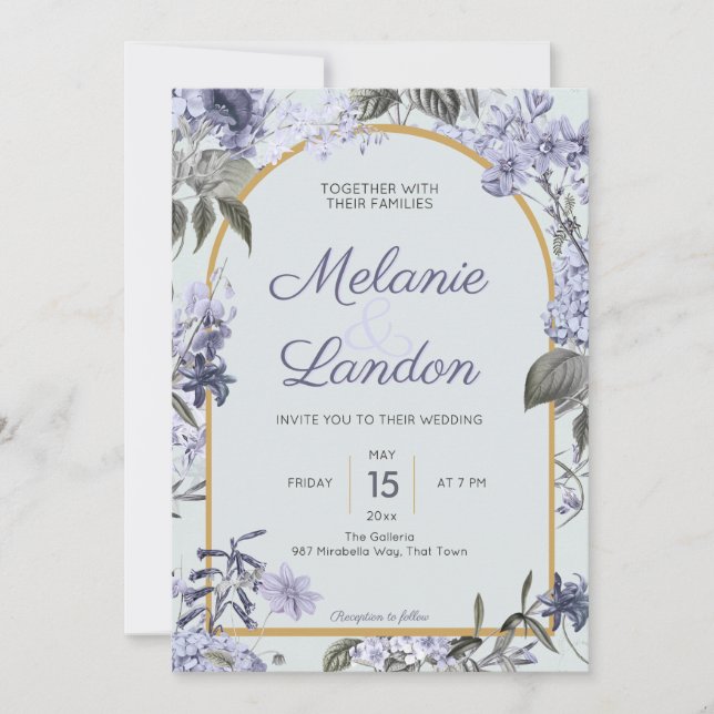 Elegant violet hydrangea lilacs wedding invitation (Front)