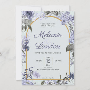 Elegant violet hydrangea lilacs wedding invitation