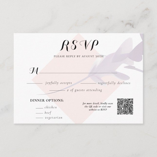 Elegant Violet Lavender & Peach Colour RSVP Card (Front)