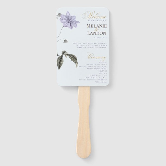 Elegant Violet & Mint Hydrangea Wedding Hand Fan (Front)