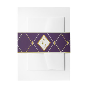 Elegant Violet Purple and Gold Diamond Shaped Invitation Belly Band