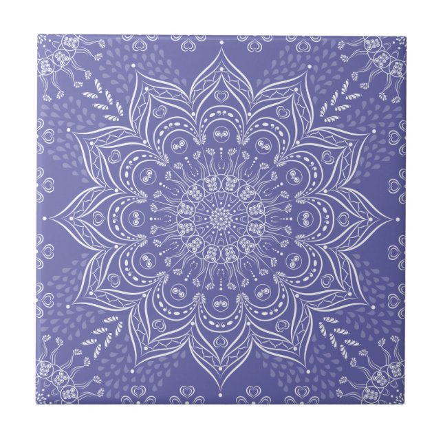 Elegant Violet Purple Boho Mandala Tile (Front)