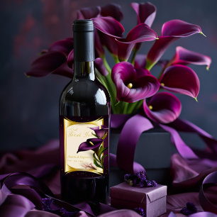 Elegant Violet Purple Calla Lily Wedding Wine Label