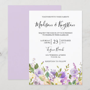 Elegant Violet Purple Champagne Flowers Wedding Invitation