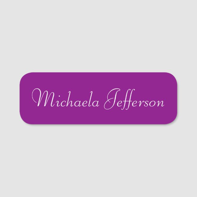 Elegant Violet Purple Chic Calligraphy Name Tag (Front)
