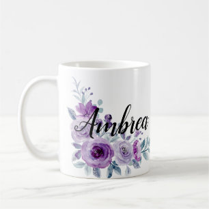 Elegant Violet Purple Floral Custom Personalized C Coffee Mug