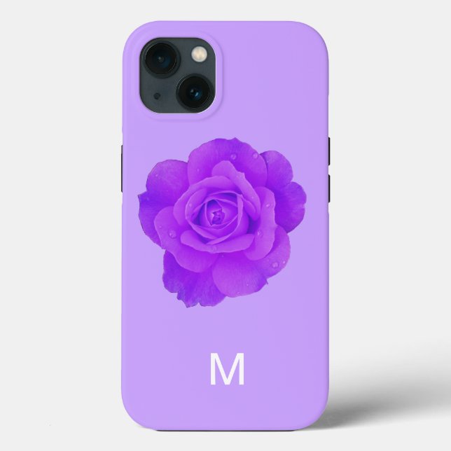 Elegant Violet Purple Floral Rose Monogram Gift Case-Mate iPhone Case (Back)