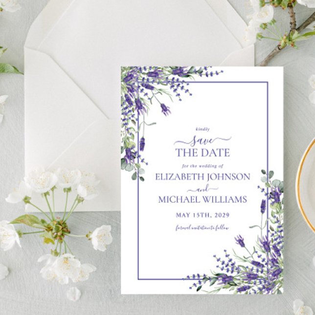 Elegant Violet Purple Flowers Script Save the Date Invitation (Creator Uploaded)