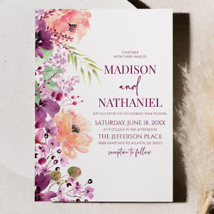 Elegant Violet Purple Pink Floral Flowers Wedding Invitation