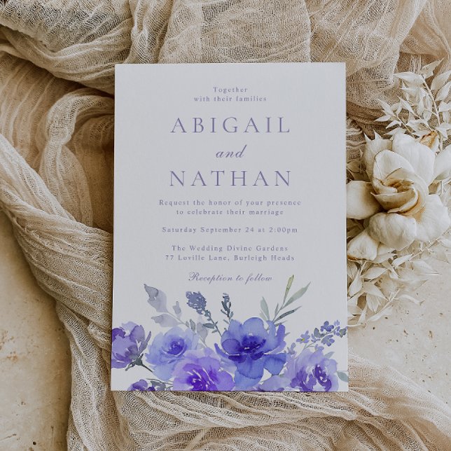 Elegant Violet Purple Watercolor Wedding Invitation (Creator Uploaded)