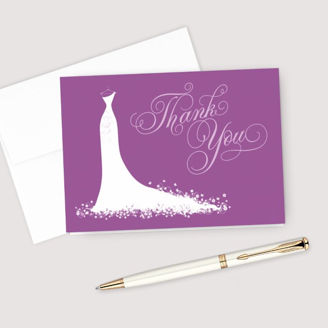Elegant Violet Purple Wedding Gown Bridal Shower Thank You Card (Creator Uploaded)