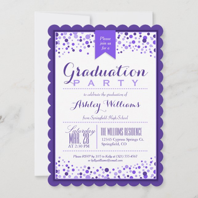 Elegant Violet Purple & White Graduation Party Invitation (Front)