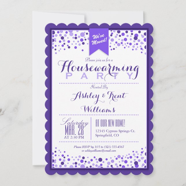 Elegant Violet Purple White Housewarming Party Invitation (Front)