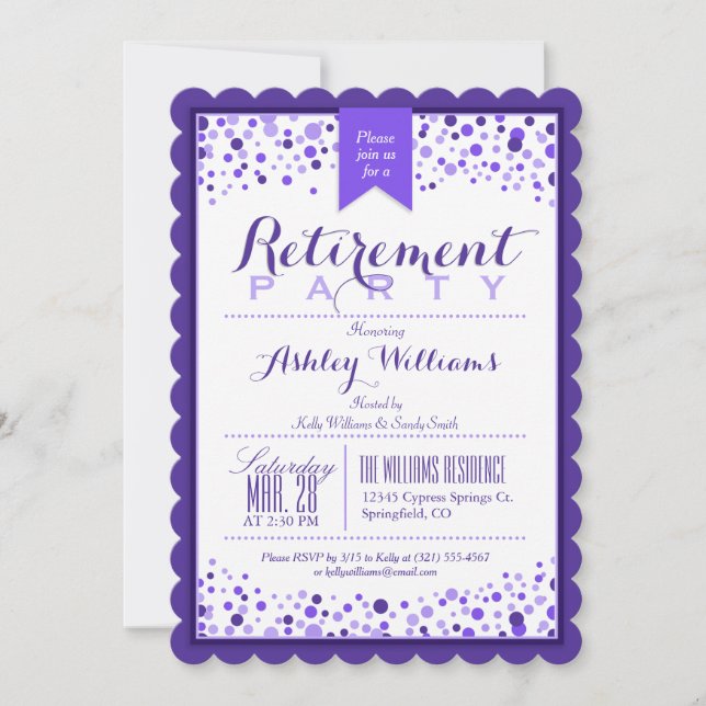Elegant Violet Purple White Retirement Party Invitation (Front)