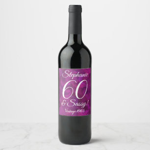 Elegant Violet Rose 60 and Sassy Birthday Wine Label