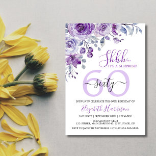 Elegant Violet Rose Floral Surprise Birthday Invitation