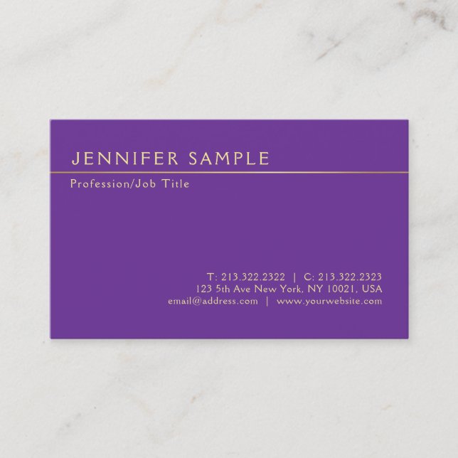 Elegant Violet Trendy Silk Finish Modern Luxury Business Card (Front)