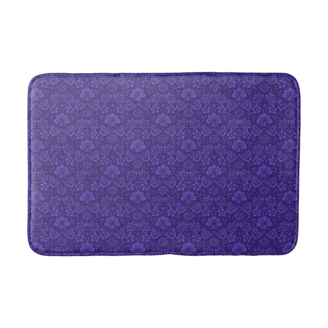 Elegant Violet Vintage Damask Pattern Bath Mat (Front)