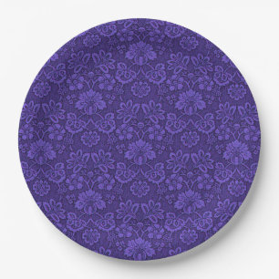 Elegant Violet Vintage Damask Pattern Paper Plate