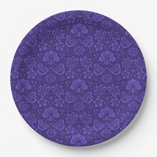 Elegant Violet Vintage Damask Pattern Paper Plate (Front)