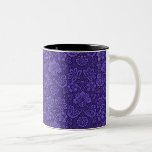 Elegant Violet Vintage Damask Pattern Two-Tone Coffee Mug