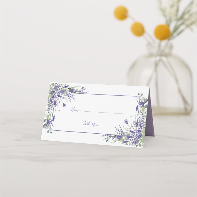 Elegant Violet Watercolor Floral Greenery Wedding Place Card (Front)