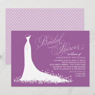 Elegant Violet Wedding Gown Bridal Shower Invitation