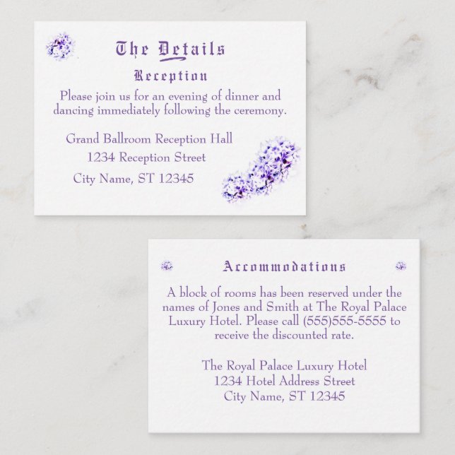 Elegant Violets Enclosure Card (Front/Back)