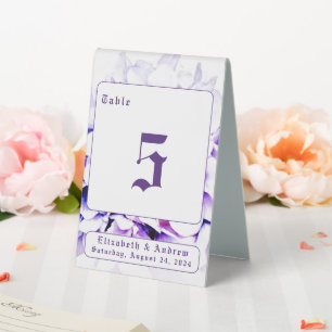 Elegant Violets Wedding Table Tent Sign