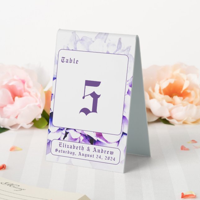 Elegant Violets Wedding Table Tent Sign (In SItu (Wedding))