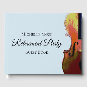 Elegant Violin Blue and Black Retirement Party Guest Book
