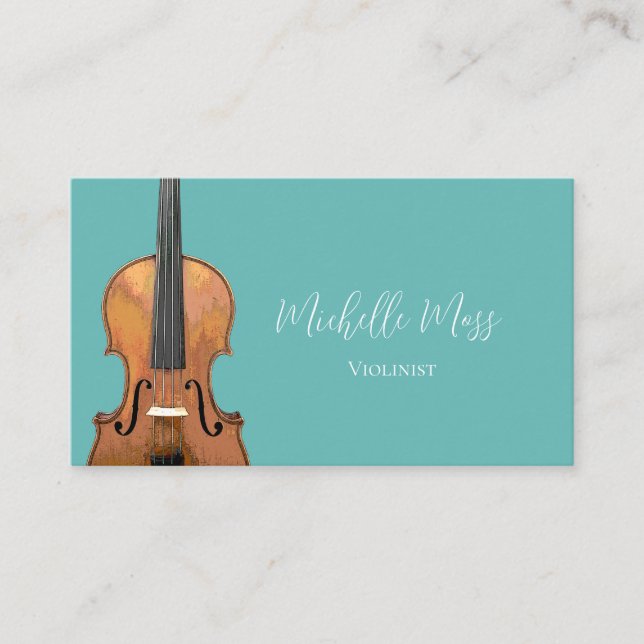 Elegant Violin Music Teacher Violinist Trendy Teal Business Card (Front)
