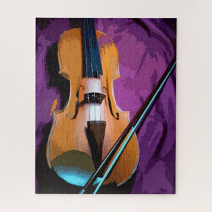 Elegant Violin on Purple Silk, for Music Lovers Jigsaw Puzzle
