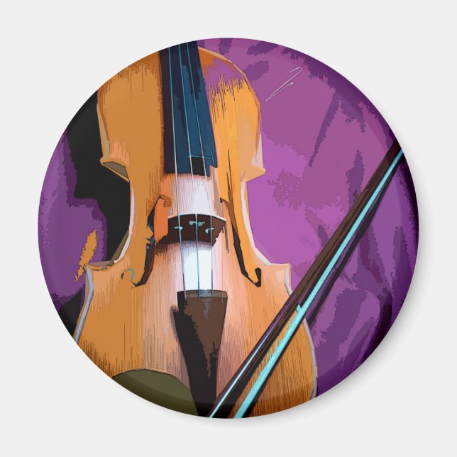 Elegant Violin on Purple Silk, Round Magnet (Front)