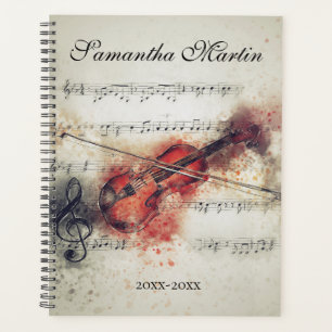Elegant Violin Sheet Music Watercolor Planner