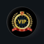 Elegant VIP Black Access Badge<br><div class="desc">A beautiful gold, black and red VIP emblem for special guests and visitors to your business, club, school or other location. Keep several on hand to make your important visitors feel special. This pin button can also be used as an award or for weddings and family events or activities. Custom...</div>
