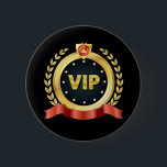 Elegant VIP Black Access Badge<br><div class="desc">A beautiful gold, black and red VIP emblem for special guests and visitors to your business, club, school or other location. Keep several on hand to make your important visitors feel special. This pin button can also be used as an award or for weddings and family events or activities. Custom...</div>