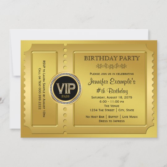 Elegant Vip Golden Ticket Birthday Party Invitation Zazzle Co Uk