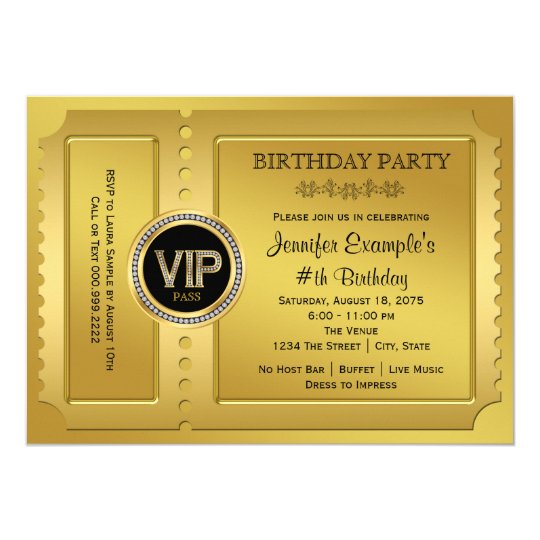 Elegant Vip Golden Ticket Birthday Party Invitation Zazzle Co Uk