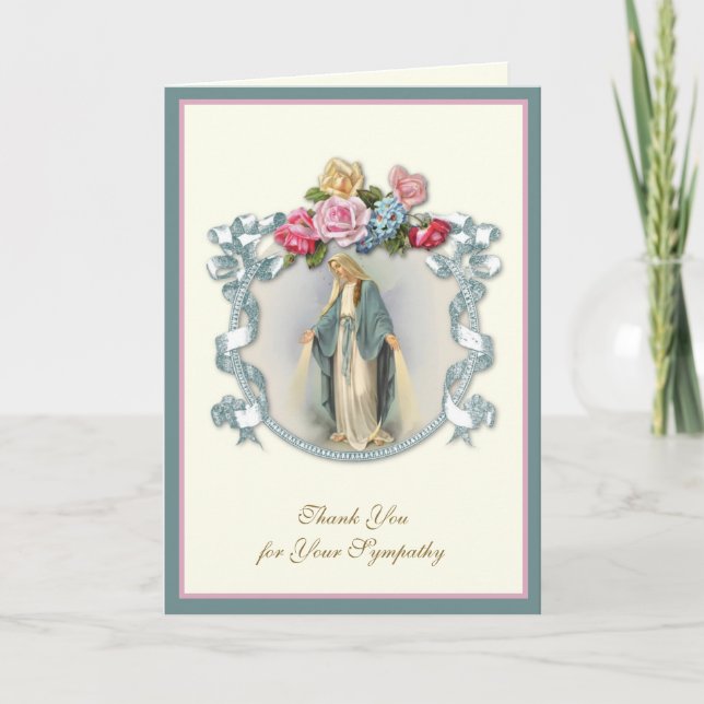 Elegant Virgin Mary Christian Condolence Thank You Card (Front)