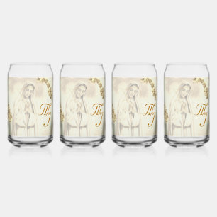 Elegant Virgin Mary Monogrammed Drinkware Set Can Glass