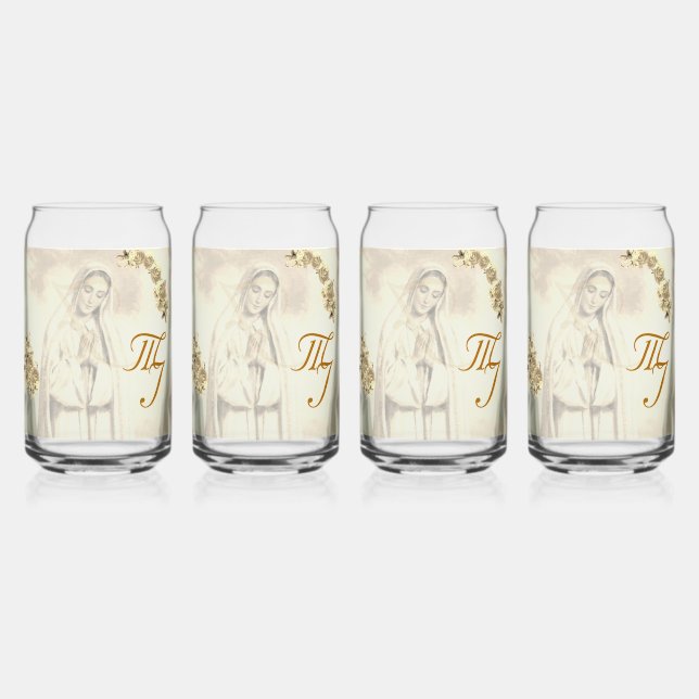Elegant Virgin Mary Monogrammed Drinkware Set Can Glass (Front)
