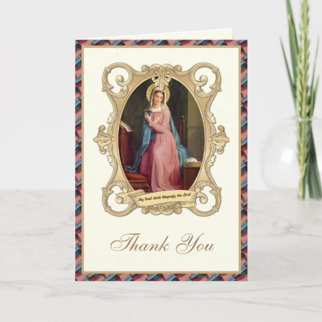 Elegant Virgin Mary Religious Catholic Floral   Holiday Card (Front)