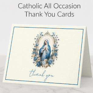Elegant Virgin Mary Religious Catholic Floral Holiday Card